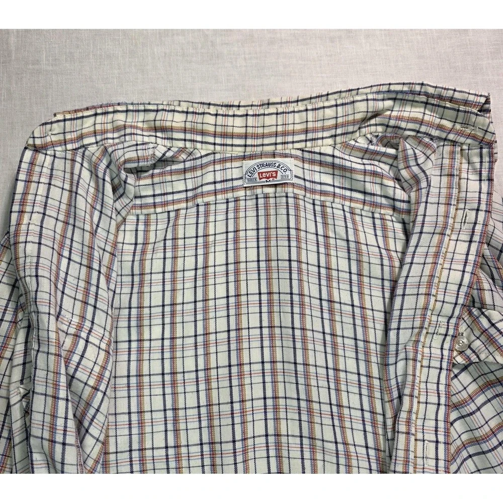Vtg 70s Levi's Shirt Mens Medium Plaid Long Sleeve Button‎ Down Western Disco